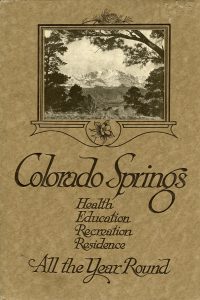 Marketing materials for the region have often carried the tagline, “Over 300 days of sunshine a year…” In the 1920s the Colorado Springs Chamber of Commerce hired prolific local photographer Harry L. Standley to capture daily images throughout the winter months to prove that despite occasional wind, rain and snow, invalids and residents alike could enjoy the numerous natural and built amenities of the region year round. Boosters declared the cool refreshing breezes sweeping down the flanks of Pikes Peak to be 100% aseptic, the lack of humidity essential to healthy living, and the soil composition so pure that the streets of Colorado Springs were never dusty or muddy. Eventually, Colorado Springs earned a new moniker that was pure marketing genius – the City of Sunshine.