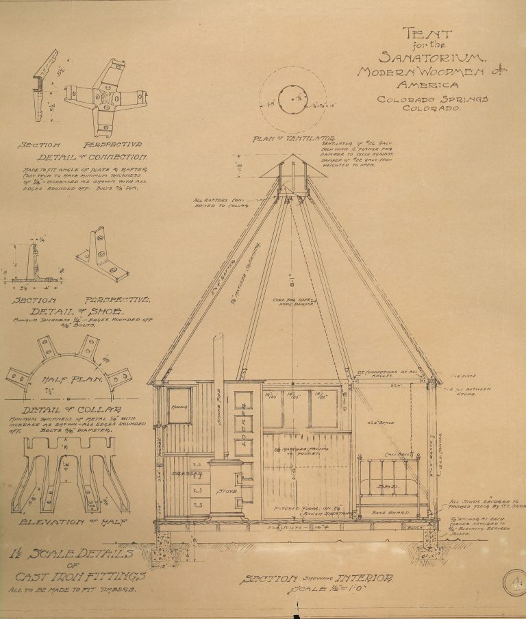 Drawing for Gardiner Tent Cottages built at the Modern Woodmen of America Sanitarium, ca. 1909