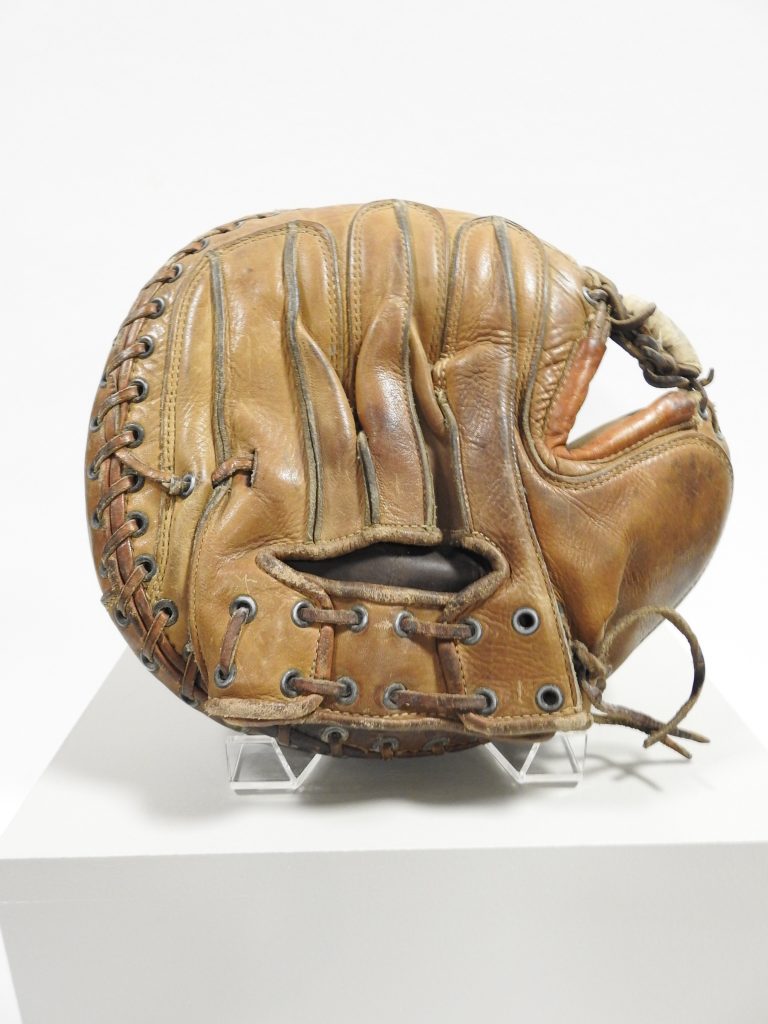 Dominico T. “Nick” Venetucci’s Catcher’s Mitt, ca. 1935, Generously Donated by Susan Gordon, 2018.15.7.
