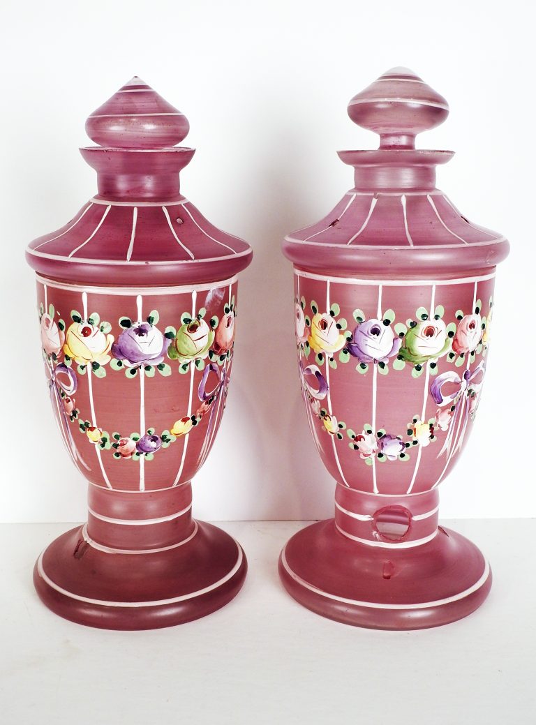 Two Glass Perfume Lamps, ca. 1905. Generously Donated by Maude McFerran Price.