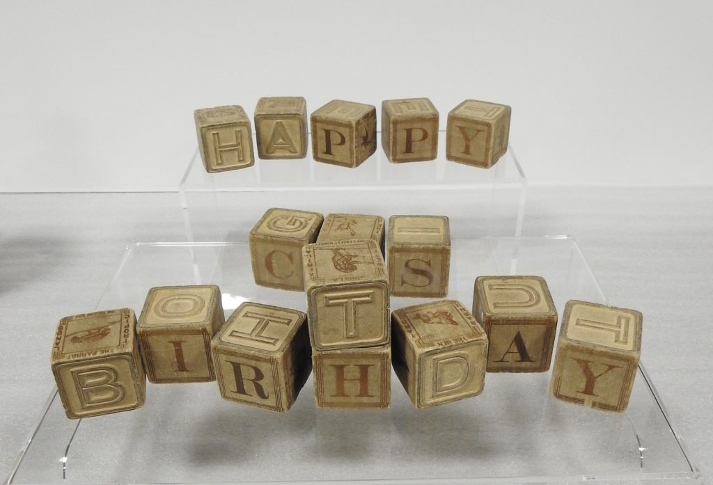 Set of Wood Alphabet Blocks, 1922. Generously donated by Merle J. Larson, 81-11.