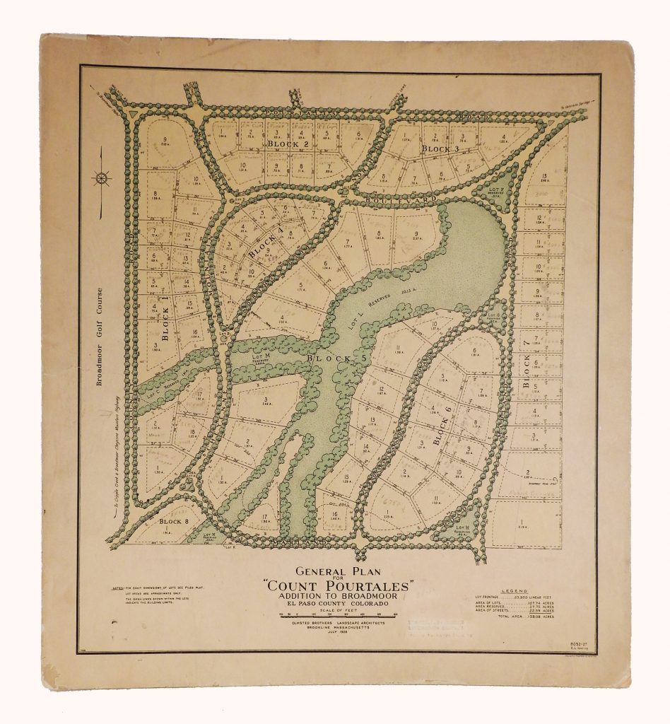 General Plan for the “Count Pourtales Addition” to Broadmoor, 1926. Generously Donated by Dr. Beryl T. Ritchey, A87-17-9.