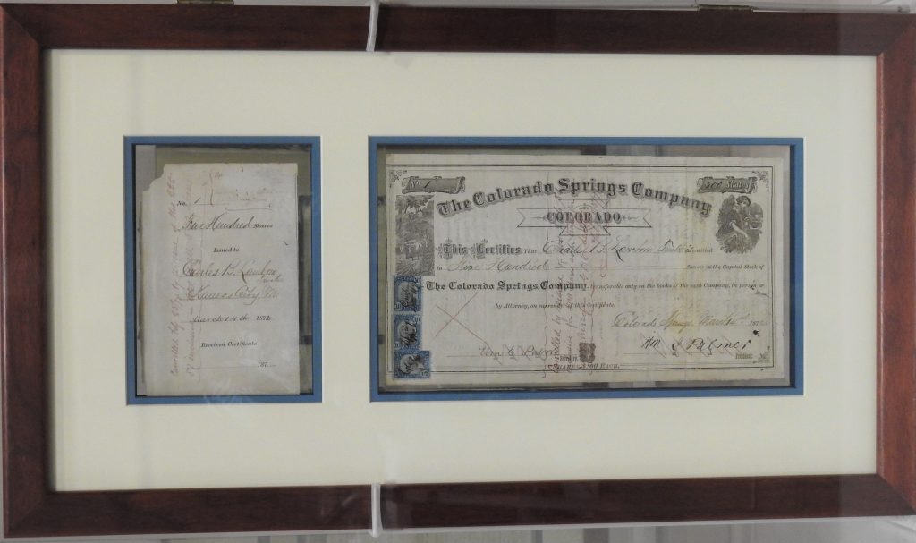 Stock Certificate, March 14, 1872. Generously Loaned by Judge David Prince.