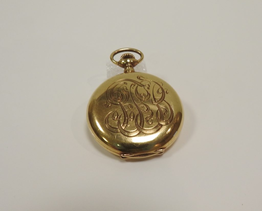 Front of the pocket watch given to James F. “Jimmie” Burns, 1904, Courtesy of James and Kimberly Burns