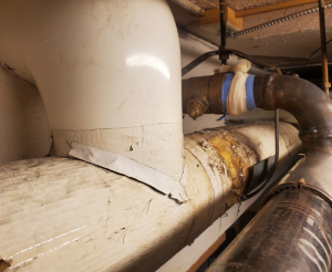 First floor piping repaired with plumbers tape.