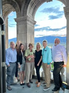 Six of the CSPM Board Members with Museum Director Matt Mayberry taking a photo in the Clock Tower.
