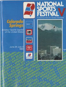 Program for the National Sports Festival at Colorado Springs, organized by the U.S. Olympic Committee and chaired by Bill Tutt, 1983.