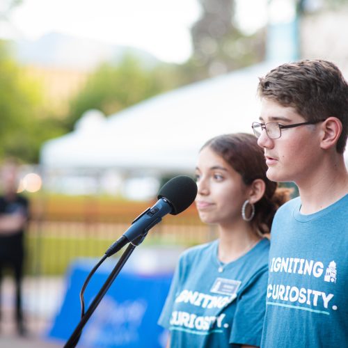 Junior Docents, Kimberly De Lira (left) and Keegan Bench (right) tell Gift of History attendees abiut the summer Junior Docent experience.