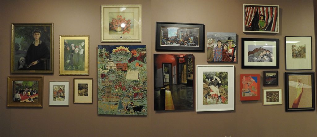 Eighteen artist works, of various size, subject and media.