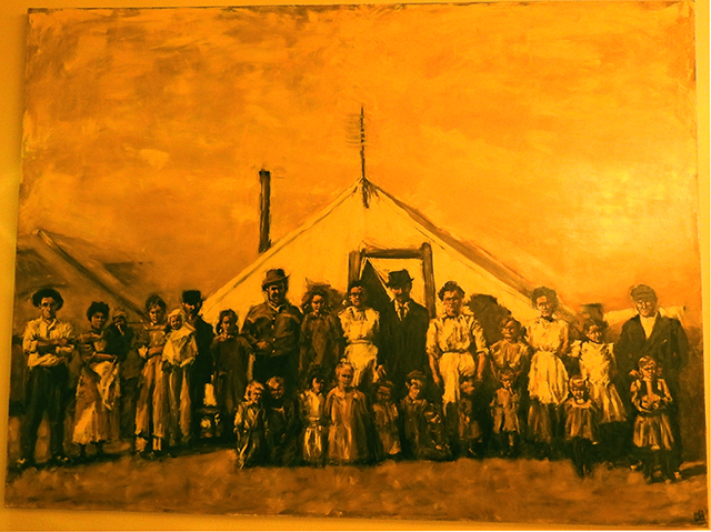 "Ludlow — Miners' Camp", 2014, Oil on Canvas, Generously Donated by Lindsay Hand, Lindsay Hand.