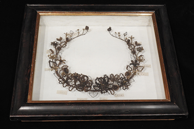 Shadowbox with Hair Wreath, ca. 1840, Generously donated by Mrs. Harry Knight