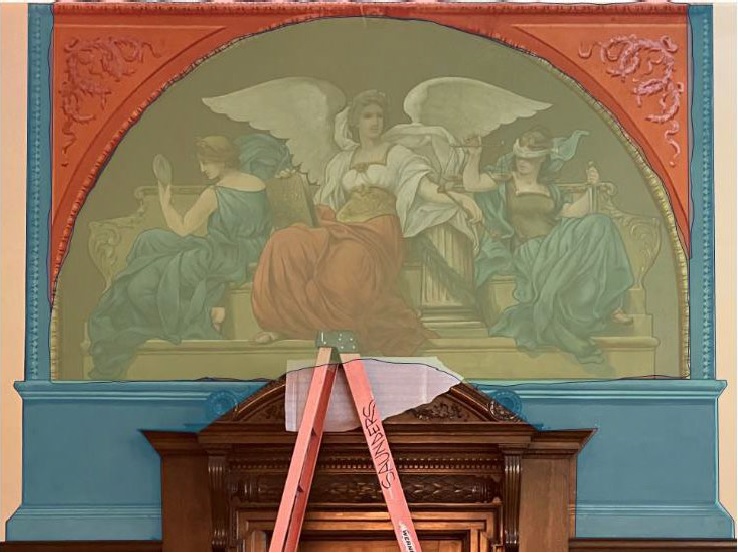 Color-shaded diagram describing the three distinct sections of mural construction