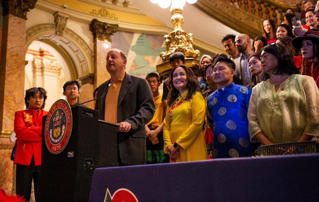 Governor Polis recognizes Lunar New Year to a crowd