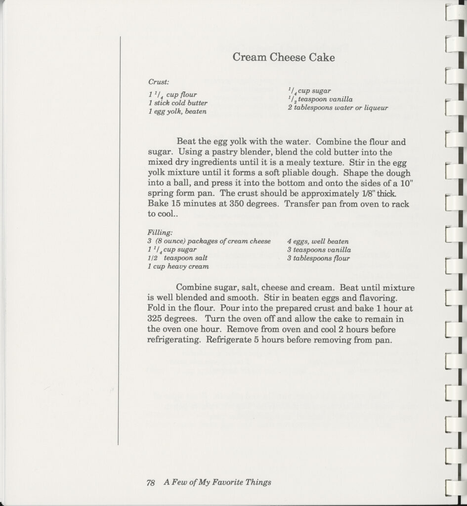 Cream Cheese Cake by Joyce Gilmer Generously donated by Joyce Gilmer